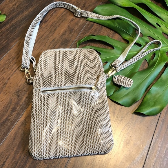 CROSSBODY Purse Foldover Taupe Leather animal print bag - Picture 3 of 10